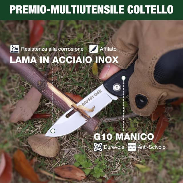 Detalle de Mossy Oak Coltello multiuso 10 in 1 Mossy Oak, inox con manico in G10