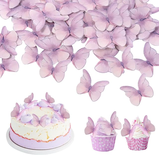 Detalle de Ouxayapl 48 essbare Schmetterlinge als Tortendeko (lila) für Hochzeit, Geburtstag & Partys