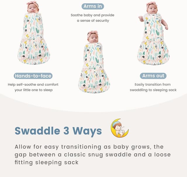 Detalle de ZIGJOY Newborn Sleeping Bag 1.0 TOG (2 Pack) with Swaddle Wrap Design, 100% Cotton – Green & Leaves