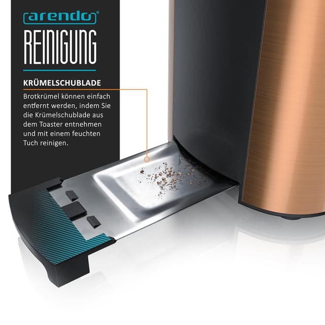 Detalle de Arendo Edelstahl-Langschlitztoaster für 4 Scheiben mit Defrost-Funktion und Restzeitanzeige (1500 W)