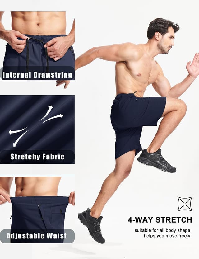 Detalle de MAGCOMSEN men’s gym shorts with zip pockets (quick-dry, stretch) for running, hiking and training