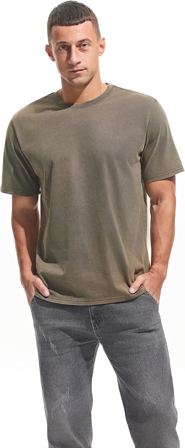 Detalle de Herren Dick T-Shirt aus 100% Baumwolle (Heavyweight 250 g/m²) – stone washed, regular fit, kurzarm basic