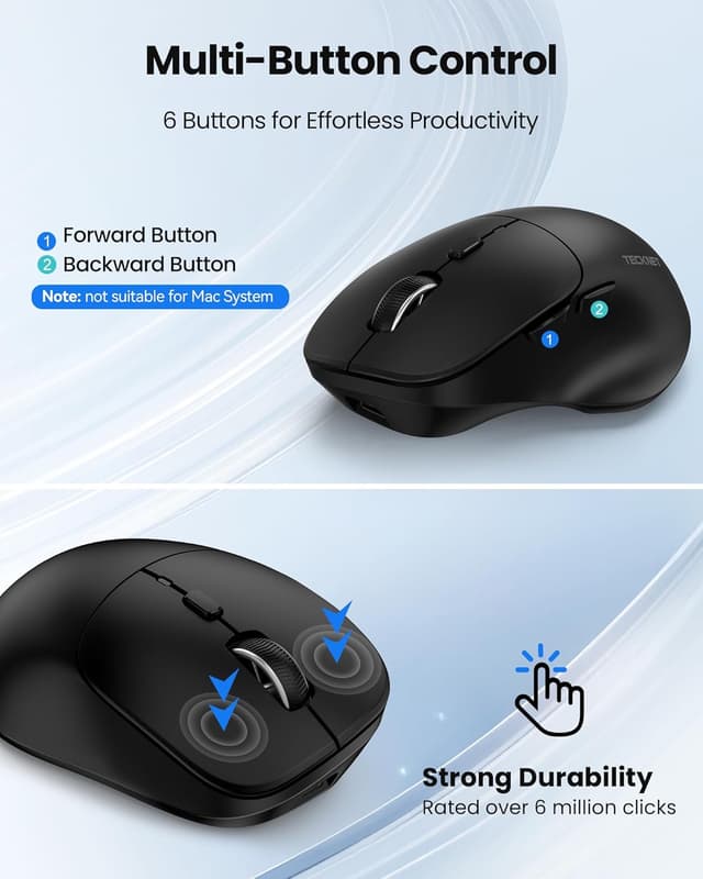 Thumbnail 6 de TECKNET Rechargeable Tri-Mode Wireless Mouse (BT 5.0/3.0 + 2.4G) with 4800DPI, Silent Clicks, 6 Buttons