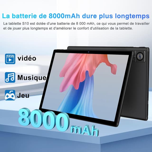 Detalle 2 de Tablette 10 pouces Android 2026 SUAAT S10 Octa Core 5G + Wi-Fi 2,4G, 22 Go RAM + 128 Go ROM (ext. TF), FHD, étui + clavier et souris – Noir