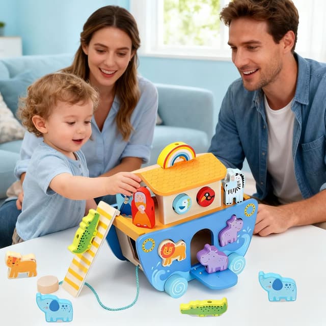 Thumbnail 4 de Tooysea Noah's Ark Wooden Shape Sorter 24 Pieces