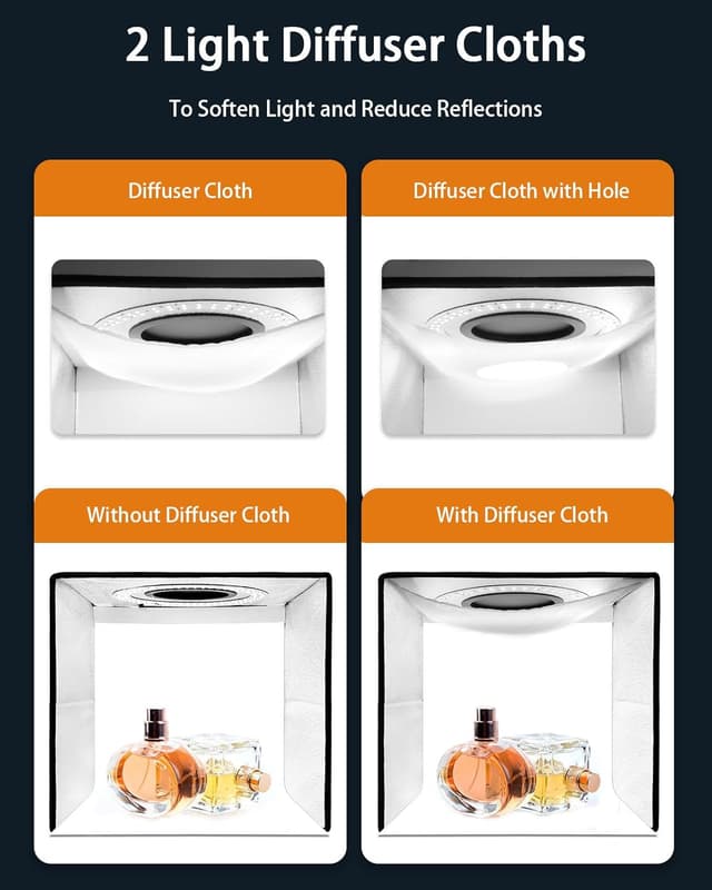 Detalle 2 de DUCLUS Light Box Photography 25cm mini photo studio kit with 104 dimmable LED lights