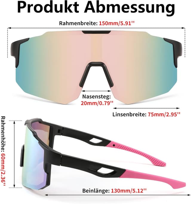 Detalle de FEISEDY Sport Sonnenbrille für Fahrrad, MTB & Rennrad – UV400, verspiegelte Gläser (B2388)