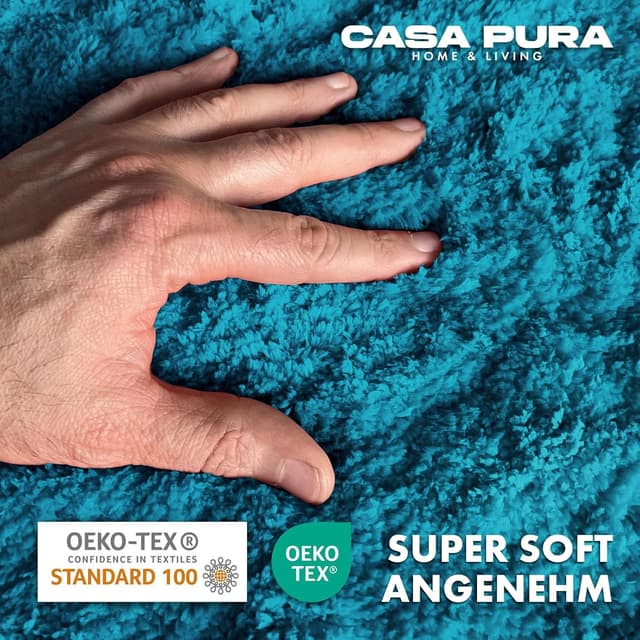 Detalle 2 de casa pura Badematte „Sky Soft“ türkis – weiche, rutschfeste Shaggy-Badvorleger, waschbar