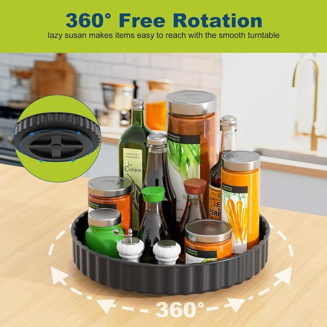 Detalle de Lazy Susan Turntable 3 Pack (Black) – 360° rotating cupboard and fridge organiser trays