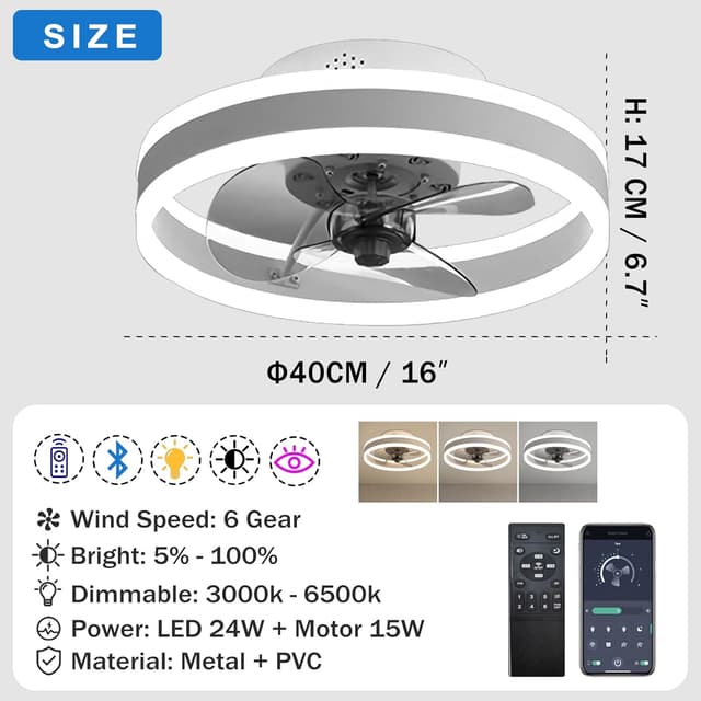 Thumbnail 6 de OMGPFR LED 2-in-1 Reversible Ceiling Fan with Light (Reversible Remote, 6 Speeds) – White, 40CM