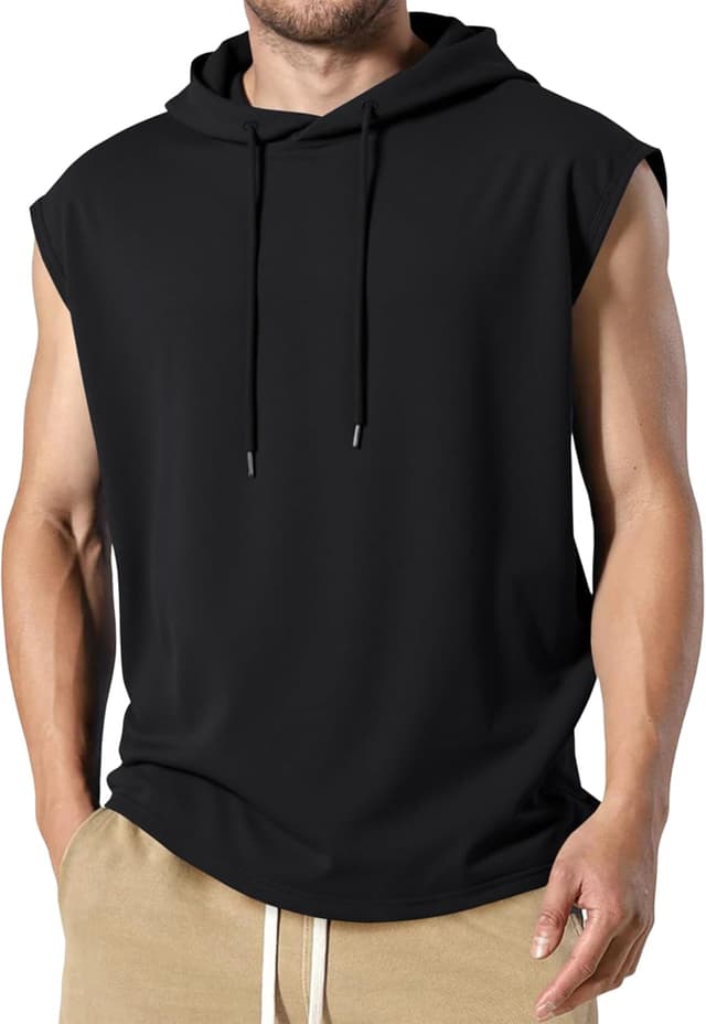 Detalle de JMIERR Men’s Drawstring Hooded Shirts (Sleeveless) — Cotton Hoodie Tee for Daily Wear