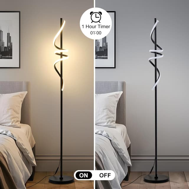 Thumbnail 6 de POWROL Spiral LED Floor Lamp (Dimmable) with Remote & Foot Control, 3 Colour Temperatures, 48W, Black