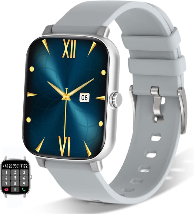 Detalle de FirYawee 1.7-inch touchscreen smart watch with call support, SpO2, heart rate and IP68 (silver)