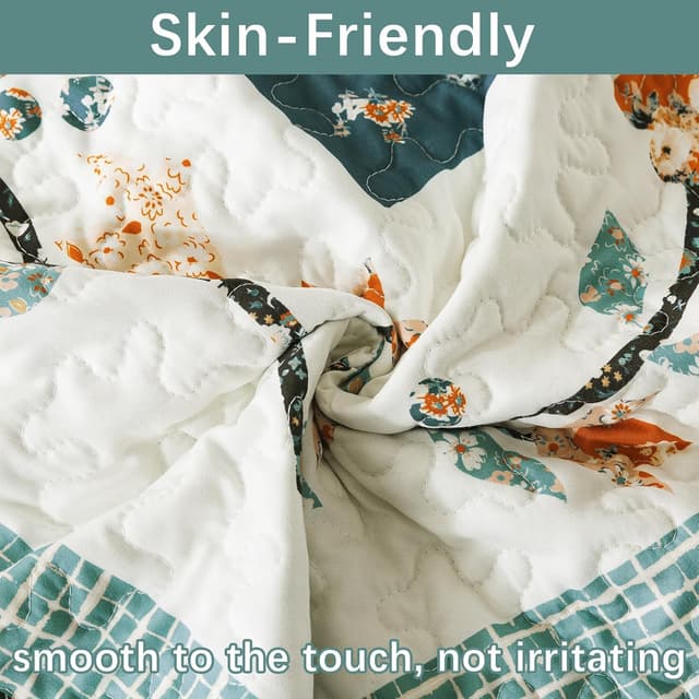 Detalle 2 de BEDIFANY Cotton California King Quilt Set (108 x 118 in) Floral Lightweight Bedspread with 2 Pillowcases