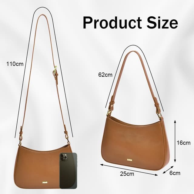 Detalle de Aucuu sac porté épaule en cuir véritable pour femme (25 x 16 x 6 cm) – sac fourre-tout rétro