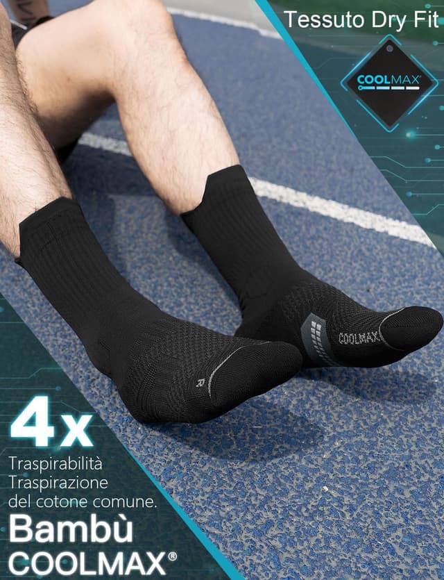 Detalle de Juclise Bambù Coolmax compressione sportiva da uomo: calze per allenamento e trekking anti-vesciche