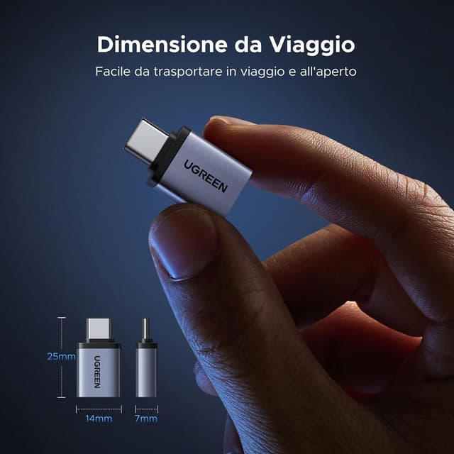 Detalle 2 de UGREEN Adattatore USB-C a USB-A 3.2 10 Gbps (4 pezzi) OTG maschio-femmina