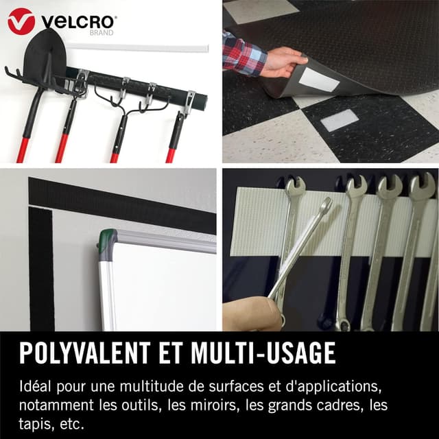 Detalle de VELCRO Brand rouleau de velcro adhésif double face industriel coupe à la longueur, blanc (50 mm x 100 mm)
