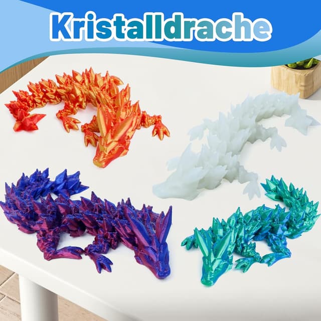 Detalle de Flavery 4er Set 3D-Drachenei mit beweglichem Kristall-Drache – Blau, Gold, Grün (mit Glühen)