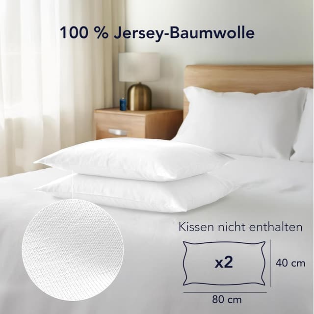 Detalle de Dreamzie Kissenbezug 40 x 80 cm (Set mit 2) aus 100% Jersey-Baumwolle – weiß