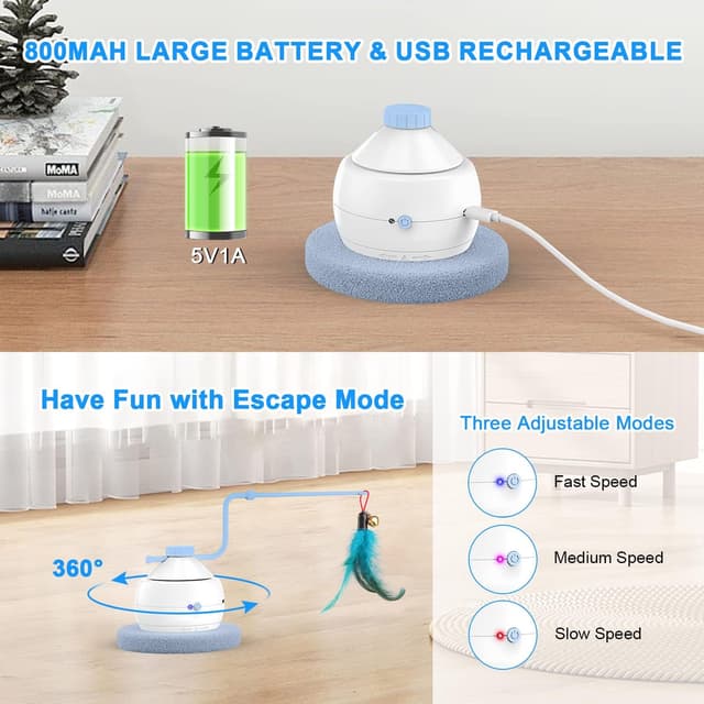 Detalle de Tyasoleil 3 in 1 Smart Interactive Cat Toys Motorised Wand Kit (Blue) for indoor cats