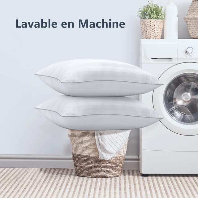 Detalle de Lot de 2 oreillers TESQ 60x60 cm Confort moelleux, hypoallergéniques et lavables