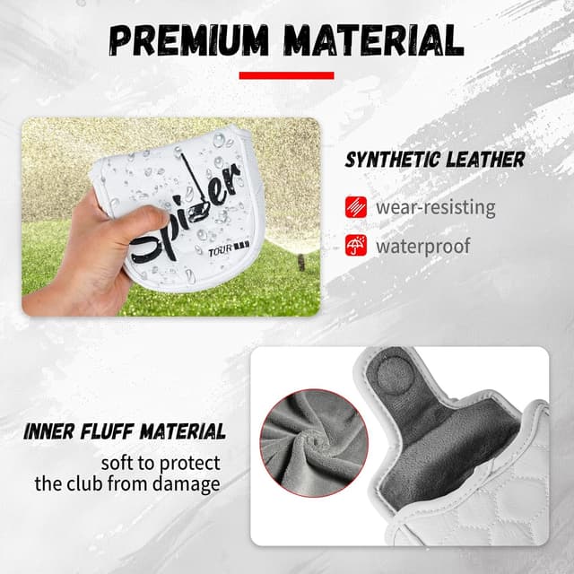 Detalle de Big Teeth Golf Mallet Square Putter Cover with Magnetic Closure (PU Leather) – Fits Spider Tour-style heads