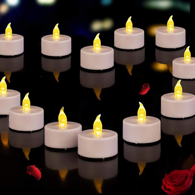 Detalle de PILLOBOX Battery Operated Tea Light (24 Pack) – Warm Yellow Flameless Flickering LED Candles