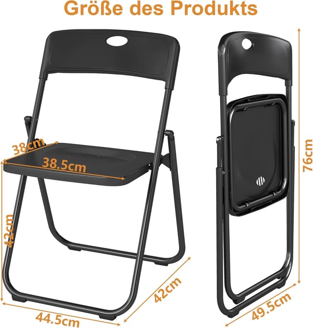 Detalle de Set di 4 sedie pieghevoli nero 160 kg