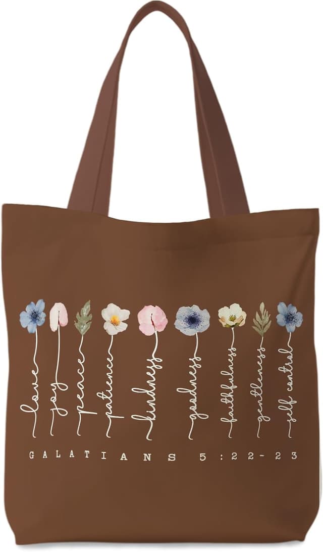 Detalle de Supwhd Women’s Christian Bible Tote Bag — Reusable Canvas Bible Bag with Pocket & Long Handles