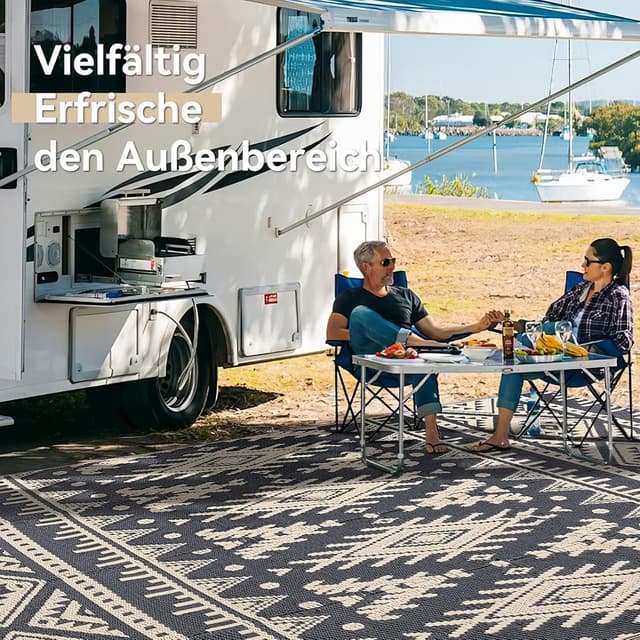 Thumbnail 6 de Homaxy Outdoor Teppich wetterfest, faltbar & wendbar (120 x 180 cm) in Schwarz & Beige