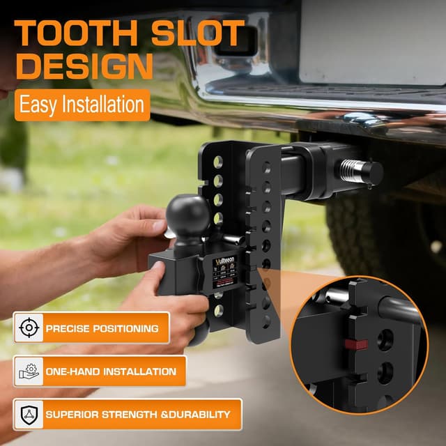 Detalle de Vullteeon Adjustable Trailer Hitch (6-Inch Drop/Rise) for 2.5-Inch Receiver up to 22,000 LBS GTW