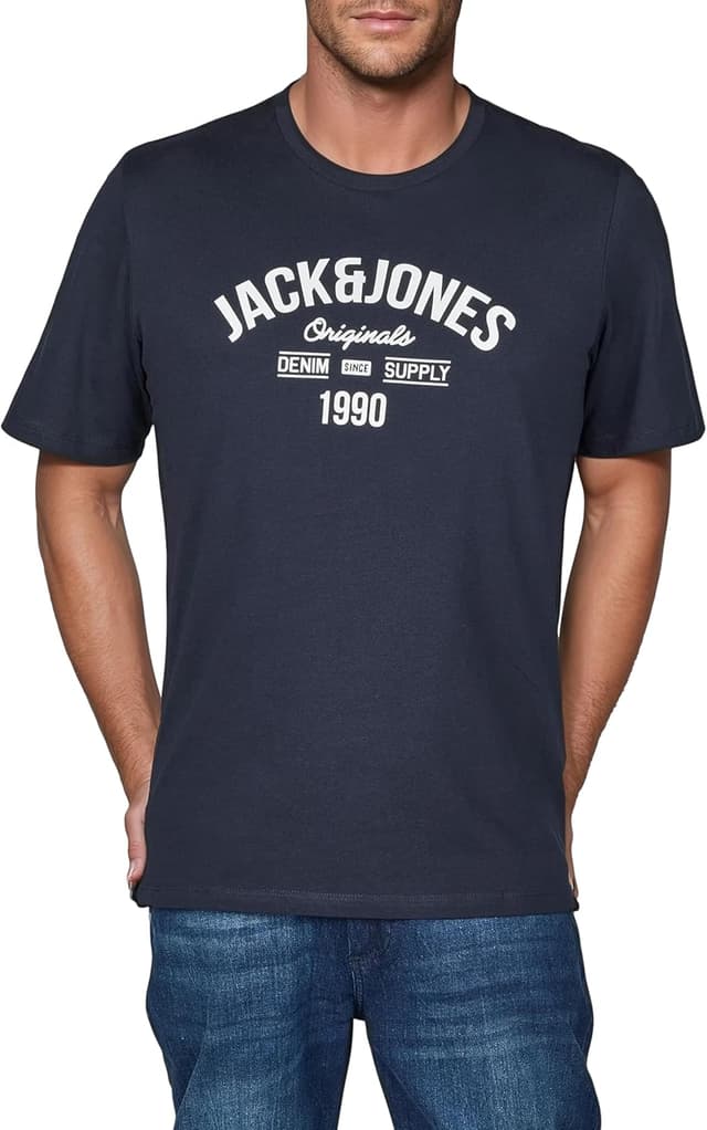 Detalle de JACK & JONES JJLINO – Set da 4 magliette a maniche corte in cotone, scollo rotondo (nero, bianco, verde, rosso, blu, grigio)