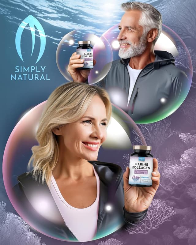 Detalle de Premium Marine Kollagen Kombo 1000 mg + Q10: mit Hyaluronsäure, Kupfer, Mangan, Vitamin C, Zink & Biotin (2er Pack)