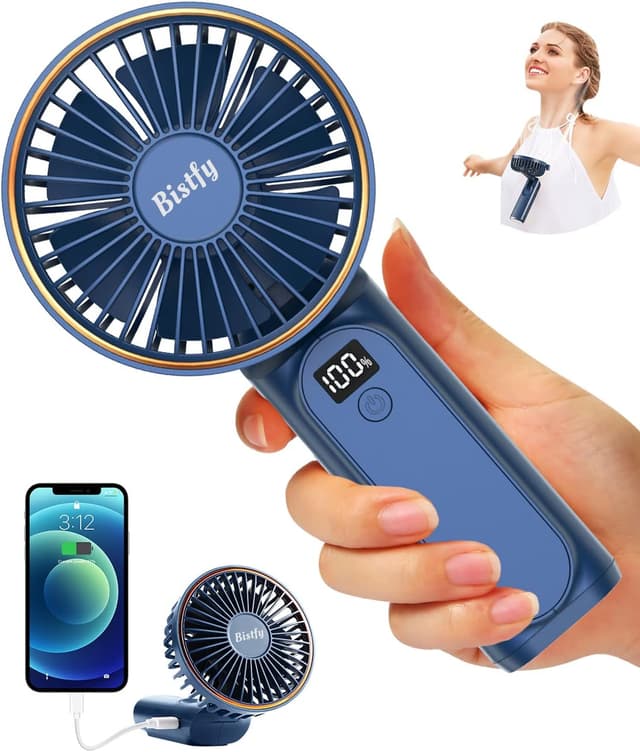 Detalle de Bistfy Ventilatore portatile ricaricabile 5200mAh con LCD, 6 velocità e USB-C