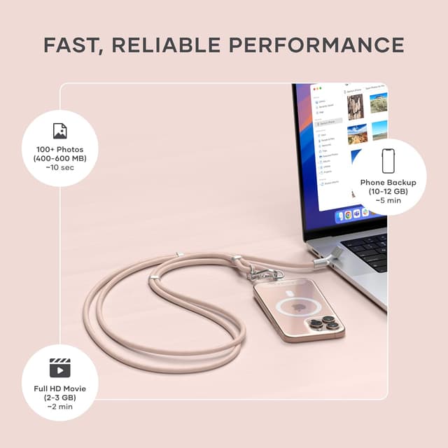 Detalle 2 de Satechi OntheGo USB-C Lanyard Cable (60W Fast Charging, 480Mbps, Desert Rose)