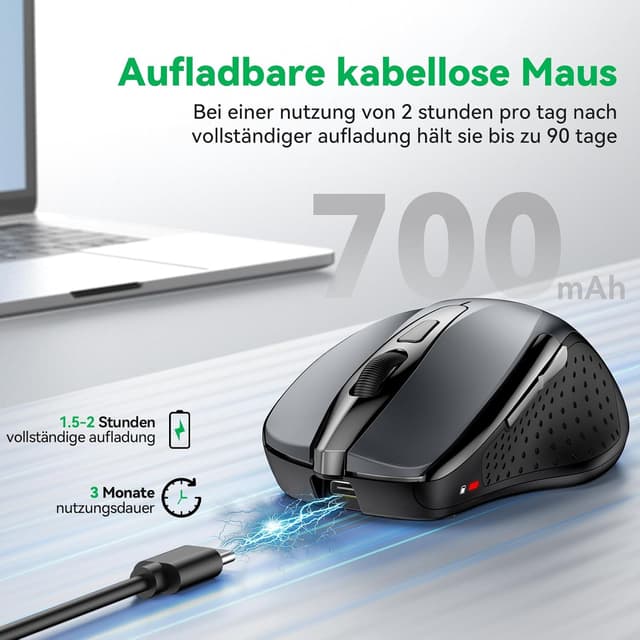 Detalle de TechRise Bluetooth Maus 4800 DPI đź–±