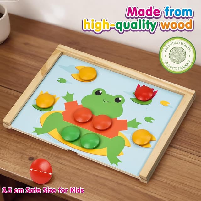 Detalle 2 de Joozmui Montessori wooden colour matching pegboard & plug puzzle set (age 2–3)