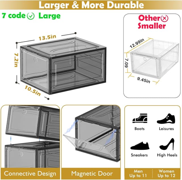 Detalle de 7 code Thicken & Sturdy Clear Shoe Storage Organizer 6-pack