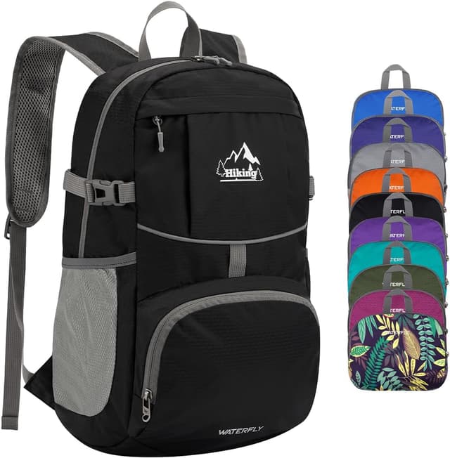 Detalle de Waterfly faltbarer Ultraleicht-Rucksack 25 l – packable Wanderrucksack mit Reflektor und Brustgurt