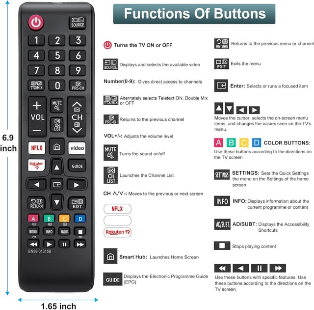 Detalle 2 de (2 Pack) Universal Samsung TV Remote Replacement (Universal for Samsung Smart TVs)