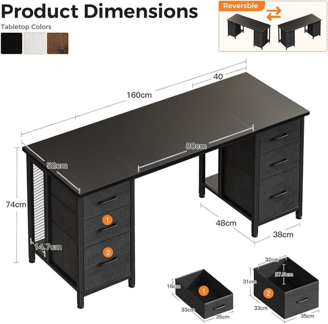 Detalle de Coleshome Scrivania 160x52 con 6 cassetti
