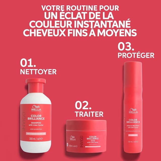 Detalle de Masque capillaire Wella Professionals Invigo Color Brilliance pour cheveux fins à normaux, 500 ml