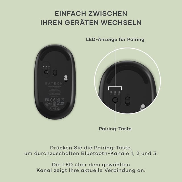 Thumbnail 6 de SATECHI OntheGo™ Bluetooth Computermaus mit USB‑C Akku (bis zu 3 Geräte) – kompakt & ergonomisch, schwarz