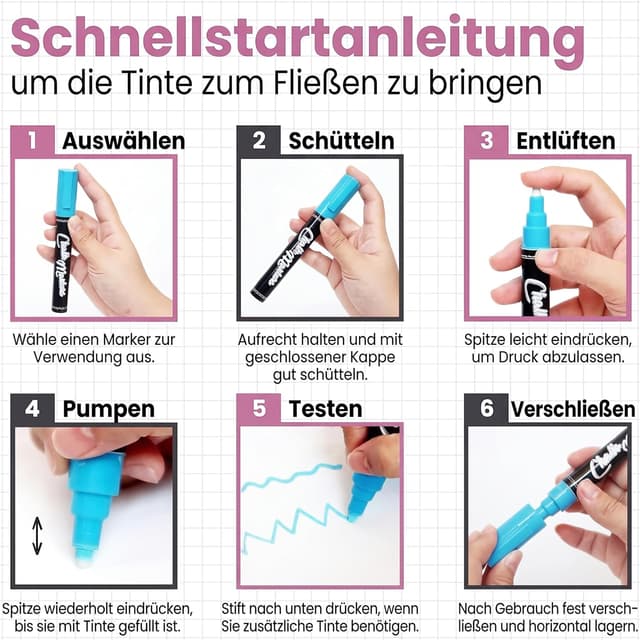 Thumbnail 6 de Chalkola Kreidestifte für Tafel & Glas – 10 Metallic Marker mit 6 mm umkehrbarer Spitze