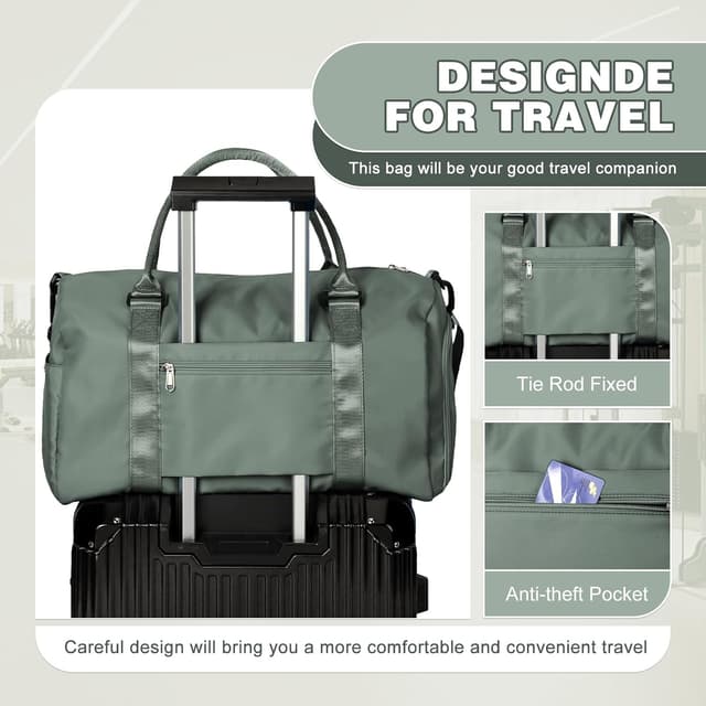 Detalle de WEPLAN Waterproof Gym Bag with Wet Pocket and Separate Shoe Compartment – Army Green