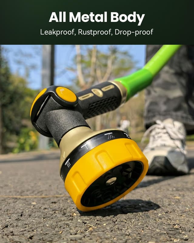 Detalle de RAINPOINT Hose Pipe Spray Gun (Yellow) with Thumb Flow Control and 10 Spray Patterns