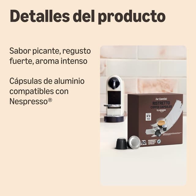 Thumbnail 1 de by Amazon Ristretto Cápsulas Nespresso Tueste Medio, 100 unidades