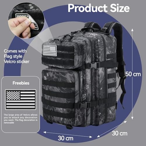Detalle de Delgeo Mochila Táctica 45L Militar Plegable Impermeable con sistema MOLLE (45 x 30 x 20 cm)