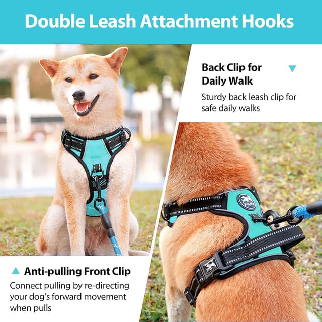 Detalle de PoyPet No Pull Dog Harness with Neck Release Buckle, Reflective No-Choke Vest & Control Handle (Mint Blue, S)